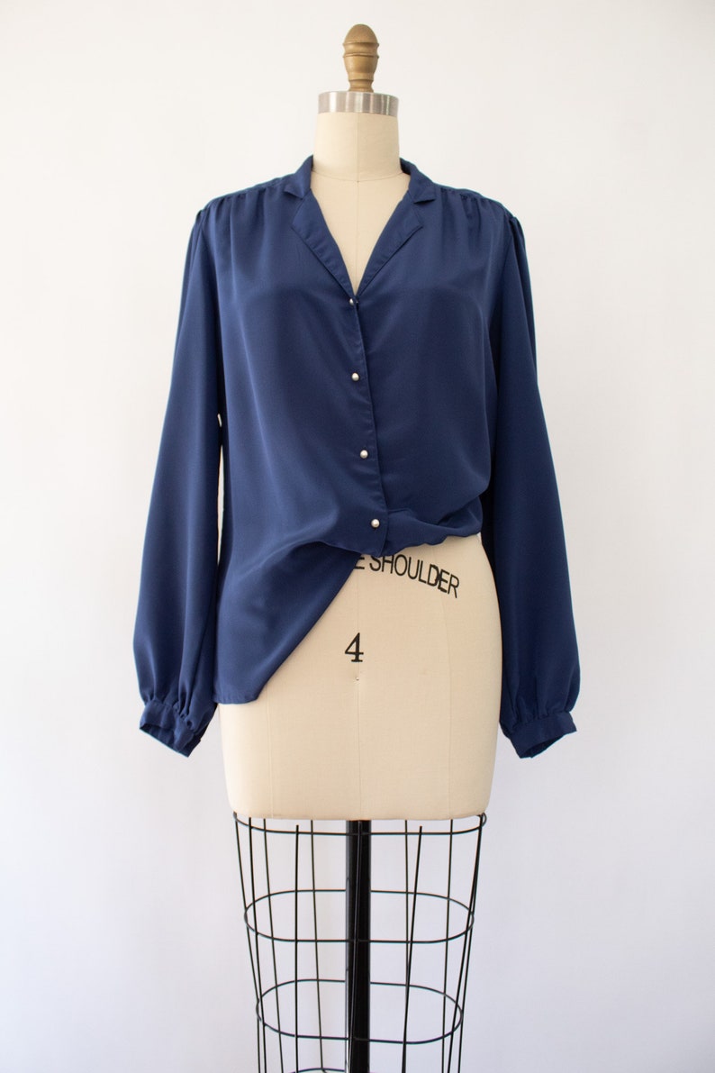 80s Secretary Silky Blouse, Vintage Minimal Blouse XS-M image 3