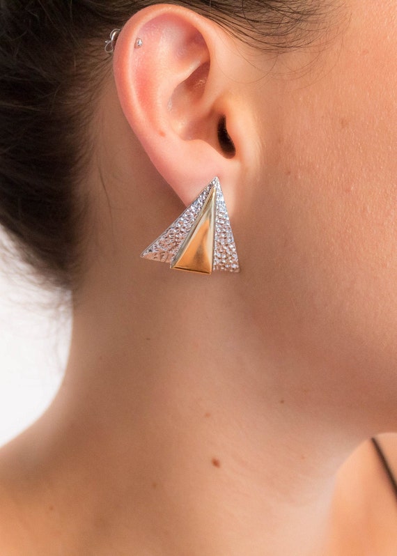 Geometric Triangle Gold and Silver Earrings