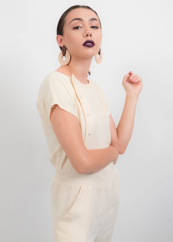 70s Floral Embroidered JUMPSUIT. Vintage Yellow J… - image 5