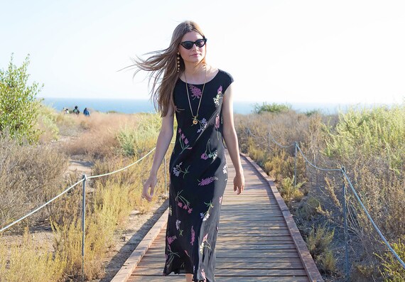 90s Dress / Floral Midi Dress / Vintage 90s Dress