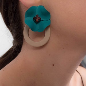 Dangle FLOWER Earrings. Detachable Floral Earrings. Hoop Pendant Earrings. Trendy Floral Earrings. Floral Earrings. Flower Earrings Stud. image 9