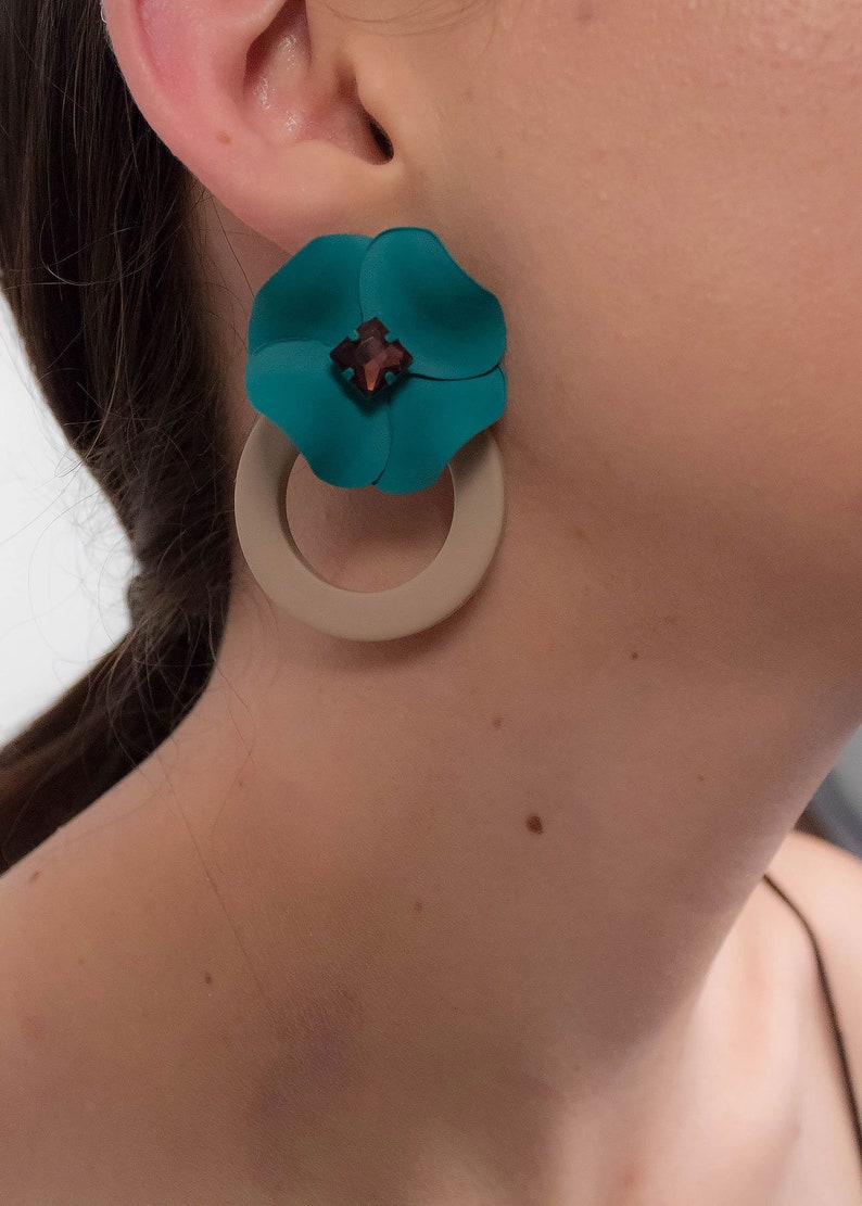 Dangle FLOWER Earrings. Detachable Floral Earrings. Hoop Pendant Earrings. Trendy Floral Earrings. Floral Earrings. Flower Earrings Stud. image 9