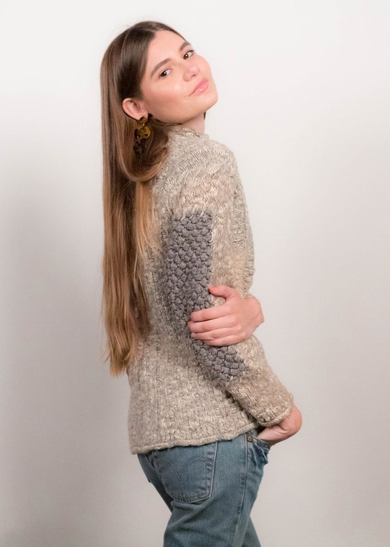 Chunky Knit Patchwork Wool Sweater fits sizes XS/… - image 10