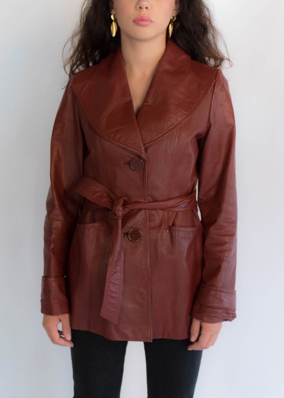 70s LEATHER Belted Coat. Vintage 70s Leather Coat… - image 3
