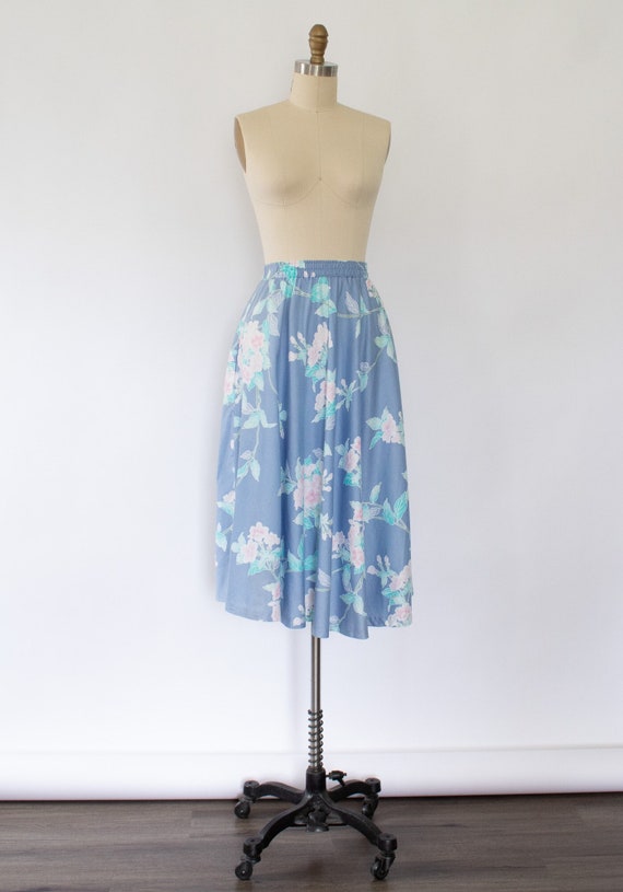 80s Floral Chambray Midi Skirt, Vintage CottageCor