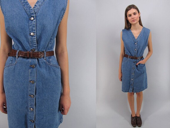 Vintage 90s Denim Dress, Denim Shift Dress, Jean D