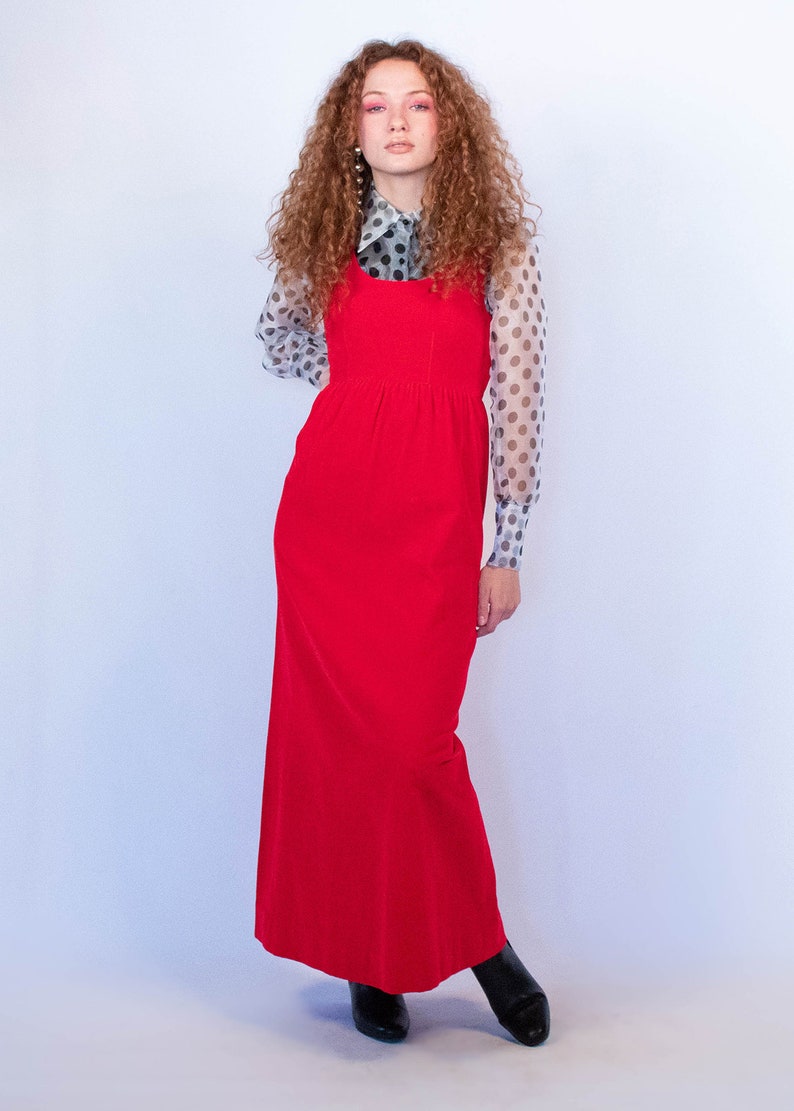 60s Red Velvet Mod Maxi Dress size XS/S image 4