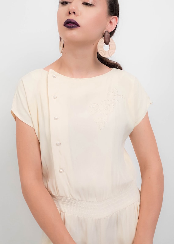 70s Floral Embroidered JUMPSUIT. Vintage Yellow J… - image 2