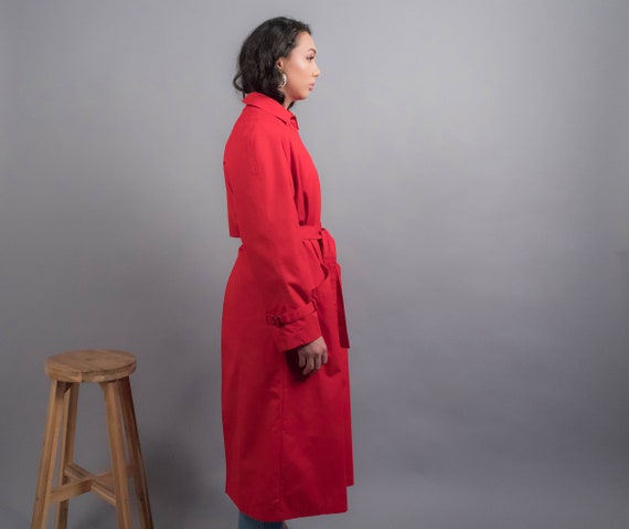 Red TRENCH Coat. 80s Trench Coat. Hooded Trench C… - image 9