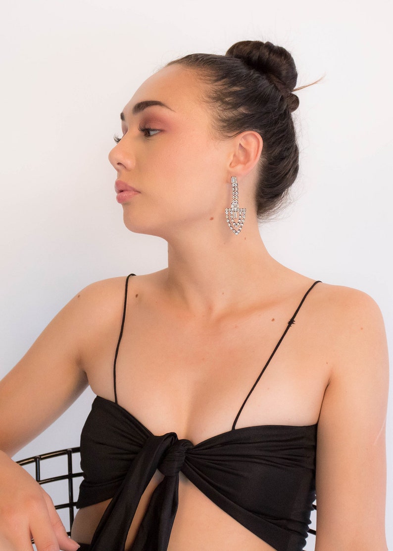 Art Deco Style Rhinestone Geometric Dangle Earrings