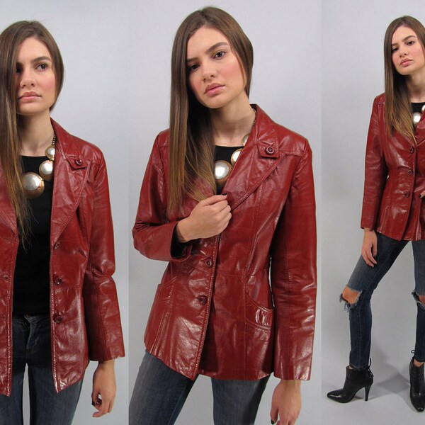 Vintage 70s Leather Jacket, Boho Leather Jacket, Red Leather Jacket, Boho Chic, Hippie Δ size: sm / md