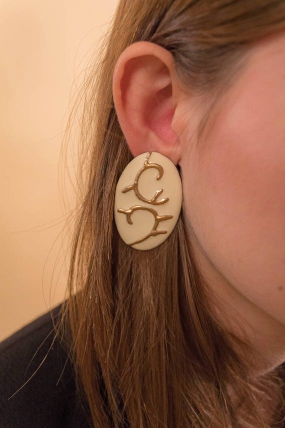 Oversized Oval Earrings / 80s Geometric Earrings … - image 2