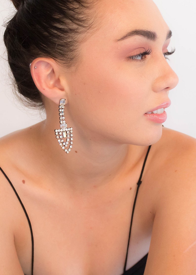 Art Deco Style Rhinestone Geometric Dangle Earrings