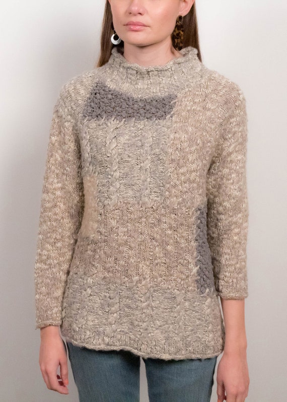 Chunky Knit Patchwork Wool Sweater fits sizes XS/… - image 3