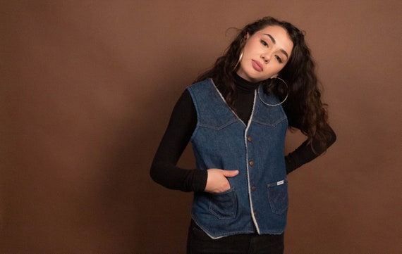 70s Wrangler Denim Vest with Sherpa Lining size M