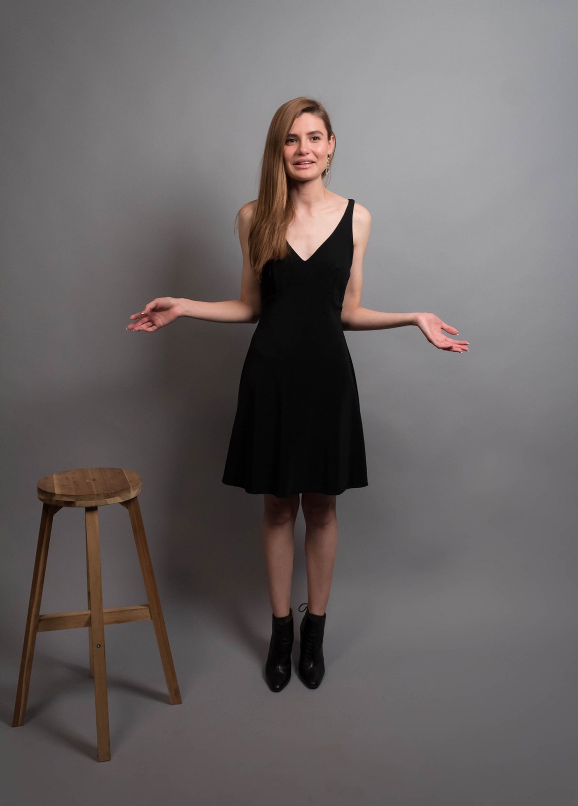 90s CrissCross Back Dress / Black Jersey Dress / 90s Skater Etsy