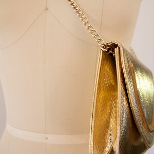 Metallic Gold Faux Snake Purse, Vintage 70s Envelope Disco Purse image 4