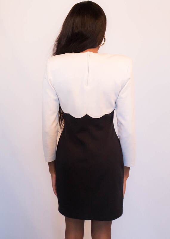 80s Black and White Lycra Body Con Dress Mini siz… - image 8