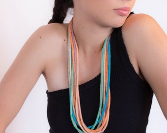 Collier Vintage 7 Rangs De Perles Multicolores - Style Hippie Années 70, Occasion