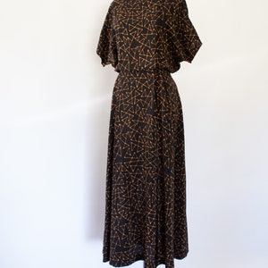 80s Ellen Tracy Silk Maxi Dress, Vintage Dolman Sleeve Abstract Print Dress M image 6