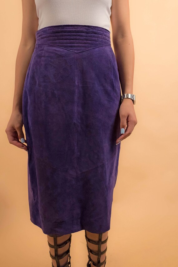 Purple Suede Skirt / High-Waisted Skirt / Suede P… - image 3