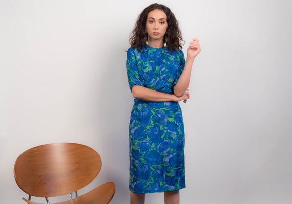 60s Silk FLORAL Dress. Vintage 60s Dress. 60s Wigg