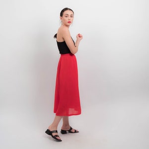 Vintage RED Midi Skirt. 80s High-Waisted Skirt. Vintage 80s Skirt. High-Waisted Pleated Skirt. Full Gathered Skirt. size: 25W / S image 9