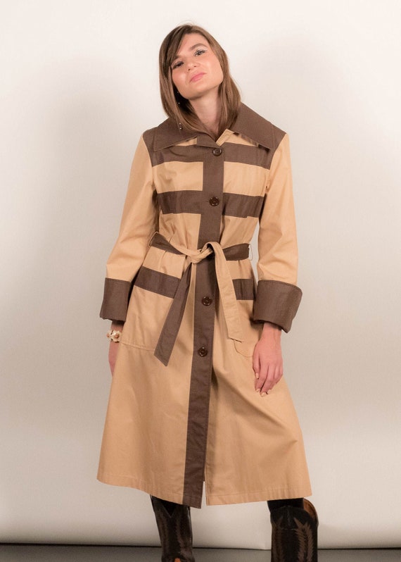 70s Striped Two-Tone Trench Coat fits sixes S/M/L