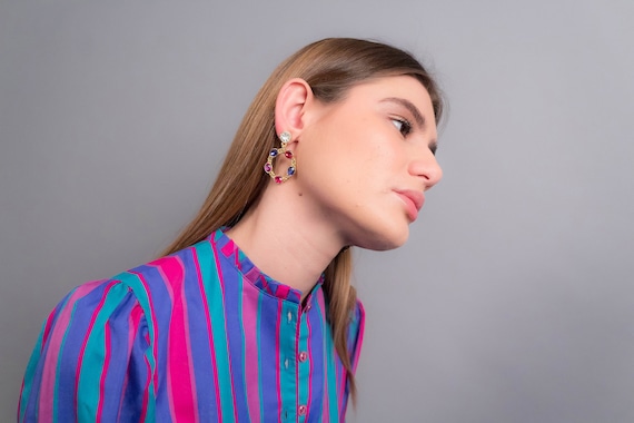 Statement RHINESTONE Earrings. Multi-Color Earrin… - image 1