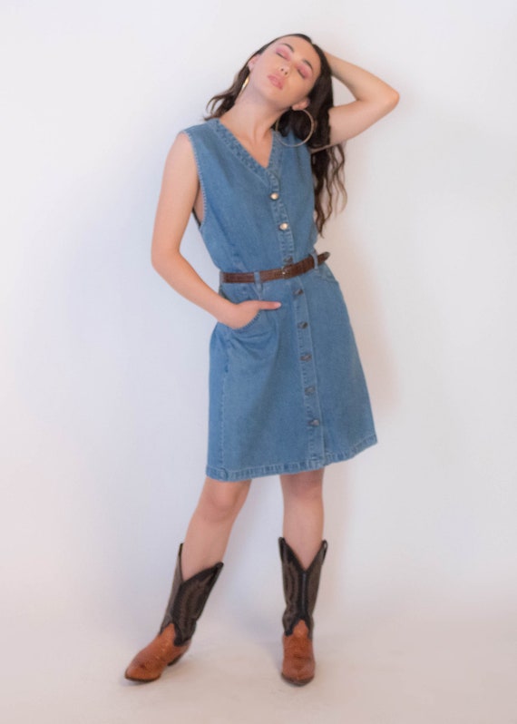 Jean Dress With Brown Belt 80s Gloria Vanderbilt Denim Dress Size S