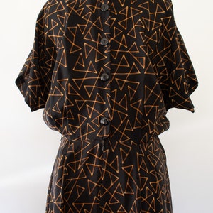 80s Ellen Tracy Silk Maxi Dress, Vintage Dolman Sleeve Abstract Print Dress M image 5