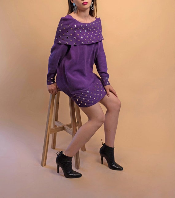 80s Dress / Knit Dress / Beaded Dress / Sweater D… - image 10