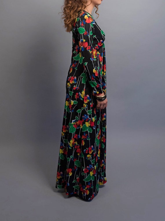 70s Dress / Boho Floral Dress / 70s Maxi Dress / … - image 9