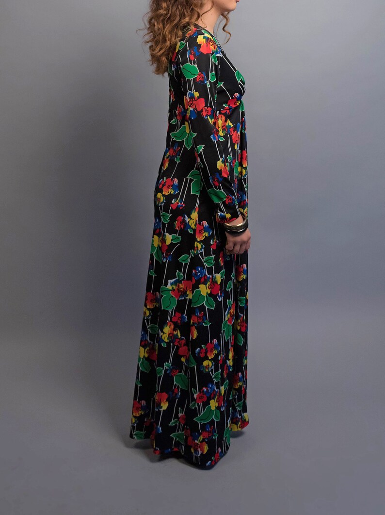 70s Dress / Boho Floral Dress / 70s Maxi Dress / 70s Floral Dress / Floral Maxi Dress / Bohemian Dress / Vintage Floral Dress Δ size: M image 9