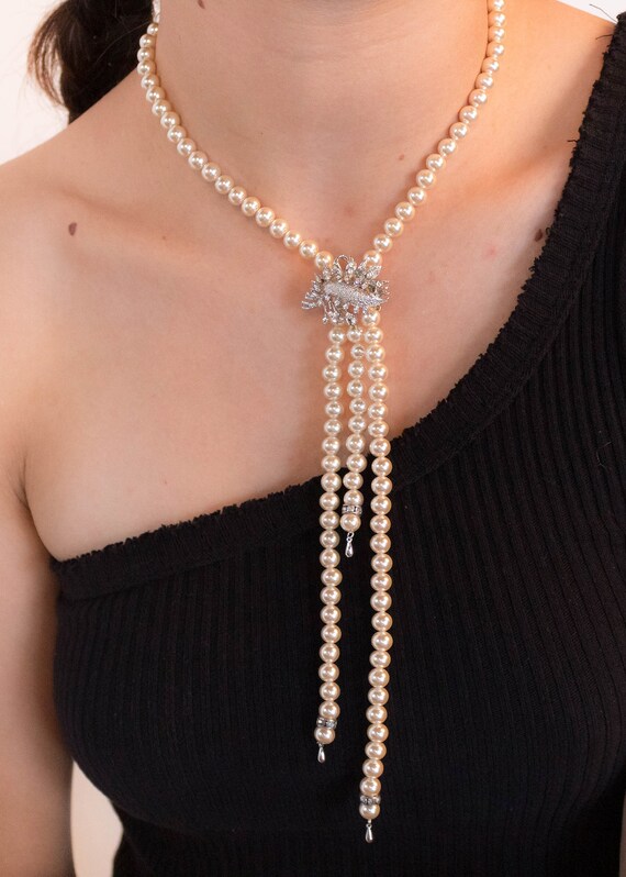 1950s Faux Pearl Baroque Adjustable Necklace - image 4