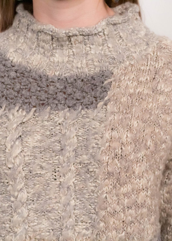 Chunky Knit Patchwork Wool Sweater fits sizes XS/… - image 2