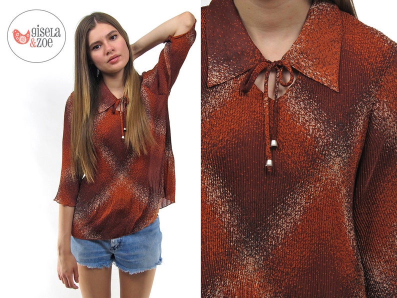 SALE Vintage 70s Floral Boho Top Pleated Blouse 70s Woodland Top \u2022 xs \u2022 sm \u2022 md