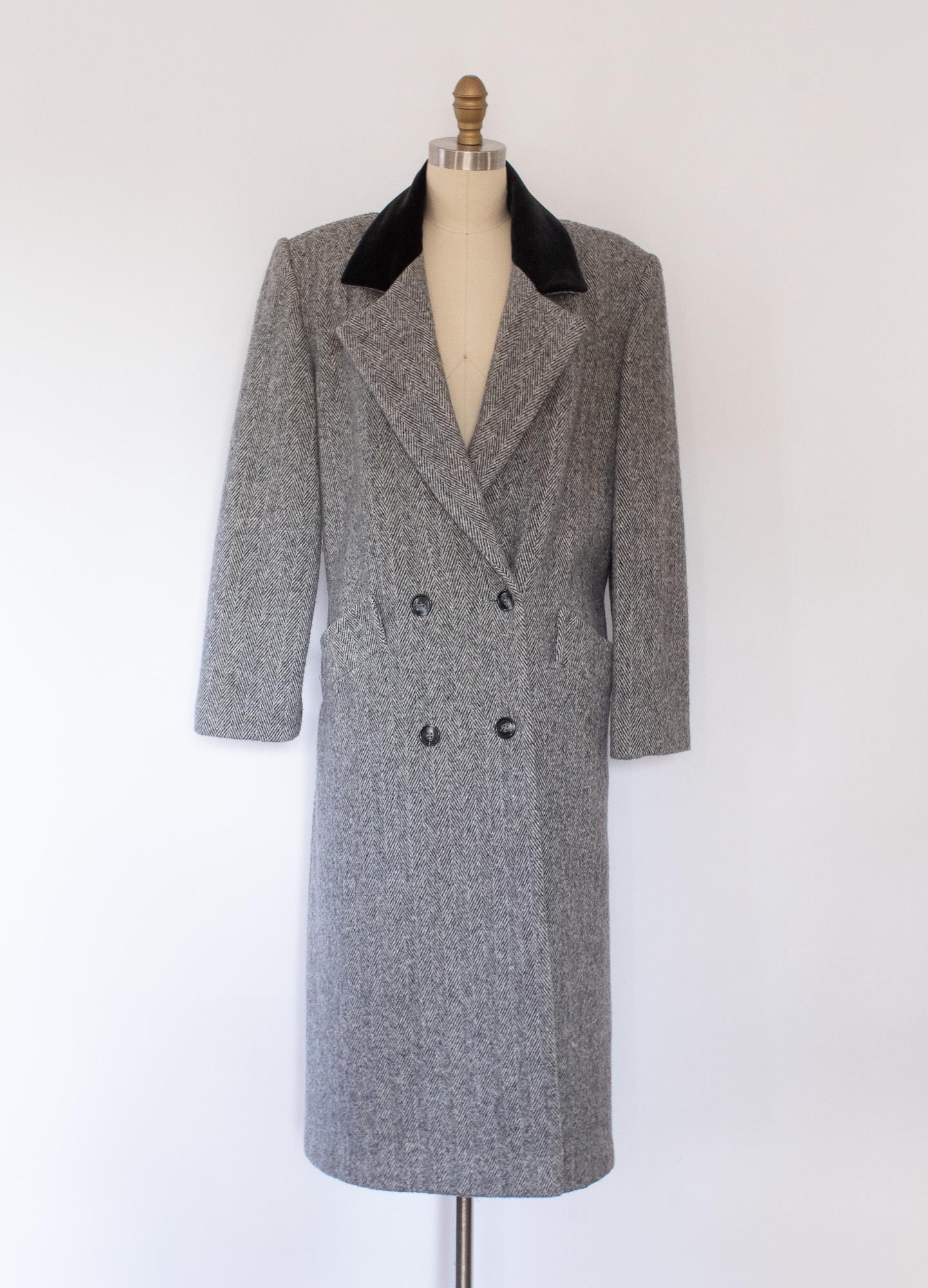 ジャケット・アウター HAND MADE herringbone over wool coat Vintage 80s Single Breasted Wool Herringbone Coat 36UK 46IT