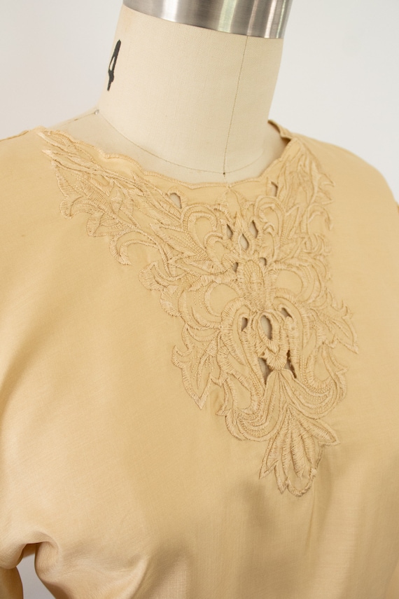 90s Embroidered Floral Blouse, Gold Silky Blouse … - image 2