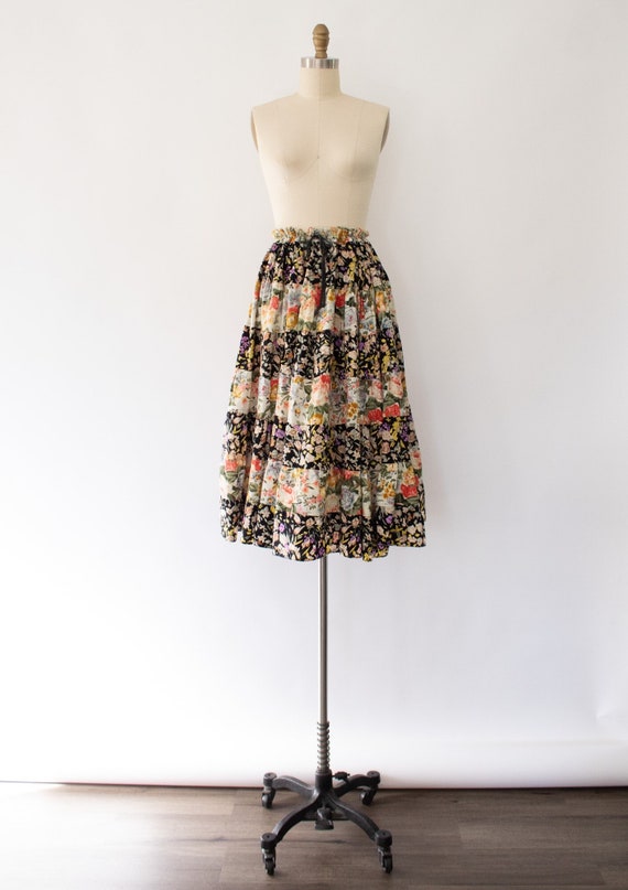 90s Floral Tiered Full Skirt, Vintage Adjustable … - image 1