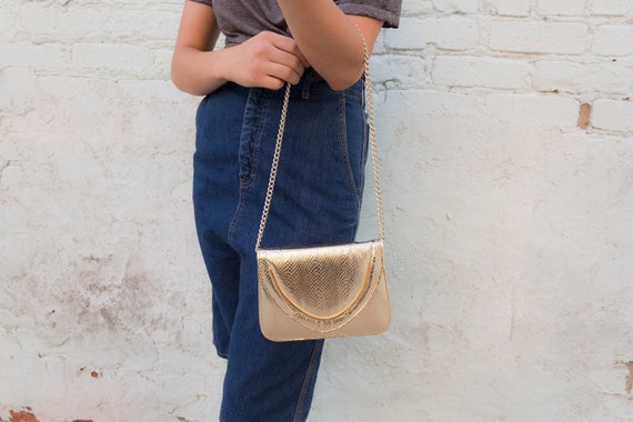 Metallic GOLD Purse. Faux Snake Purse. Small Purse