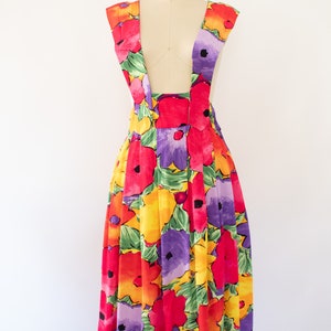 80s Floral Jumper Dress, Vintage Tropical Summer Dress S image 7