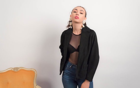 50s CASHMERE Coat. Vintage 50s Jacket. Black Cashm