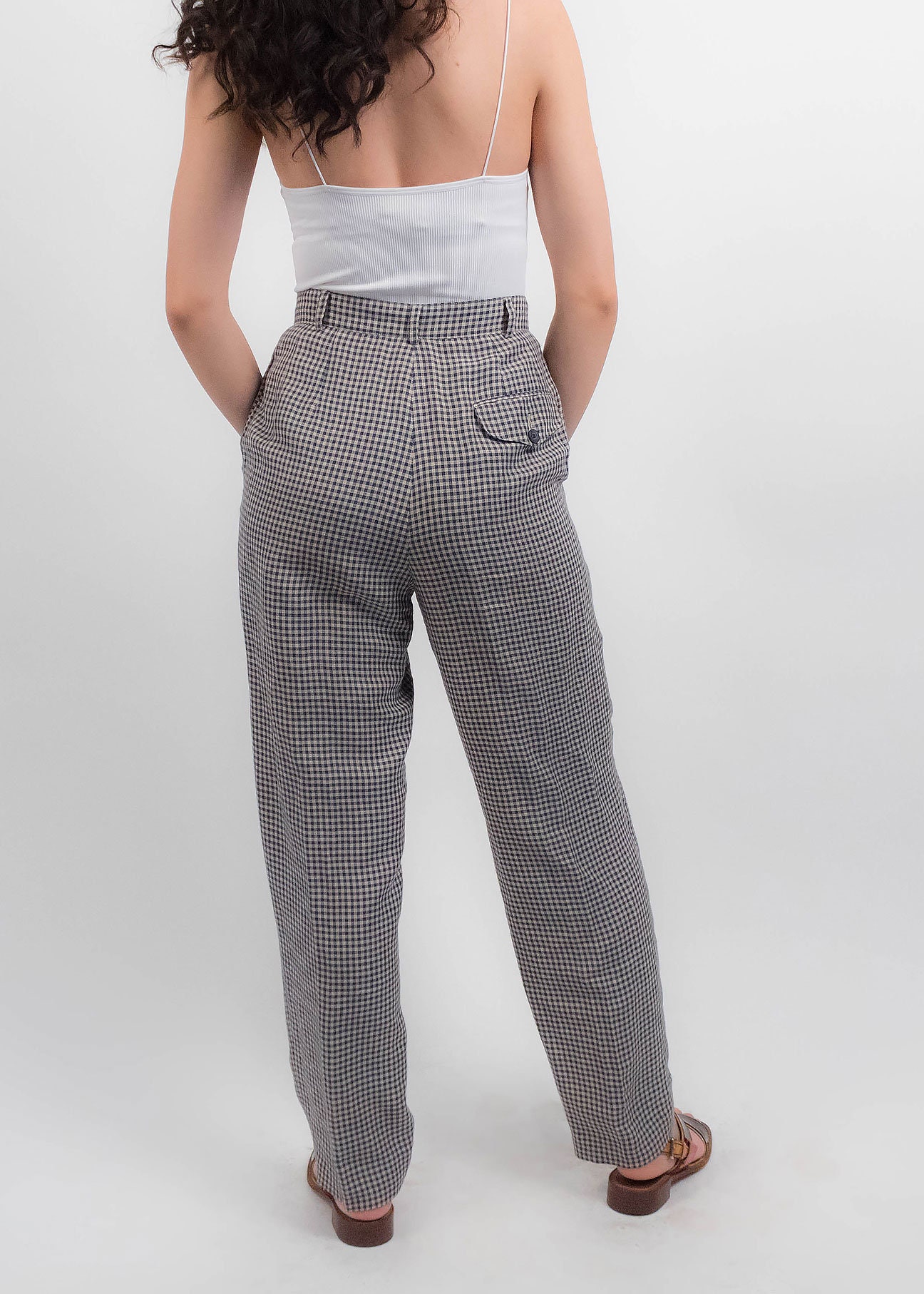 Liz Claiborne LINEN Trousers. Vintage Gingham Trousers. 90s Liz Claiborne LINEN Trousers. Vintage Gingham Trousers. 90s
