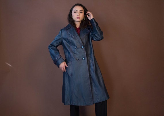 Mod LEATHER Coat. Vintage 70s Leather Coat. Double