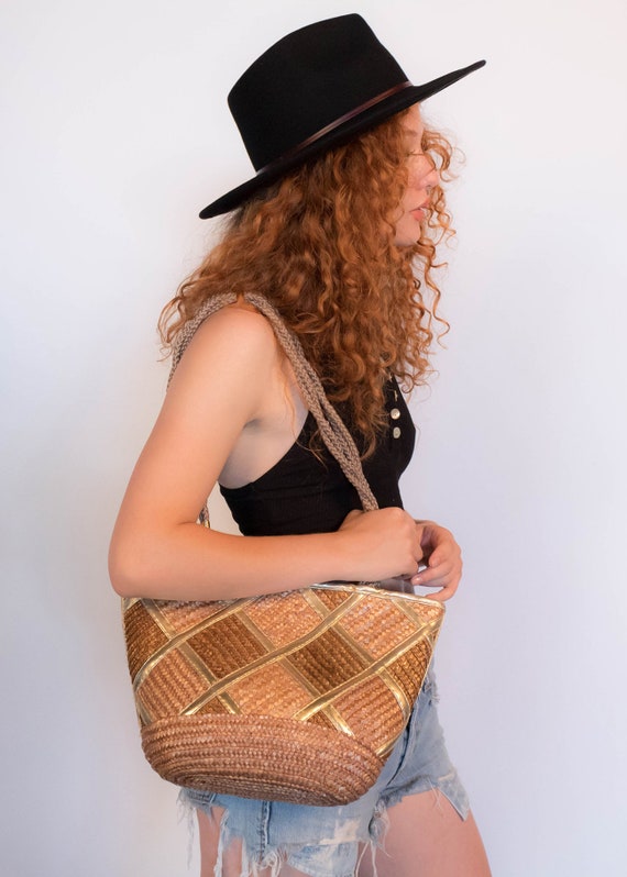 80s Natural Woven Straw Bag - image 3