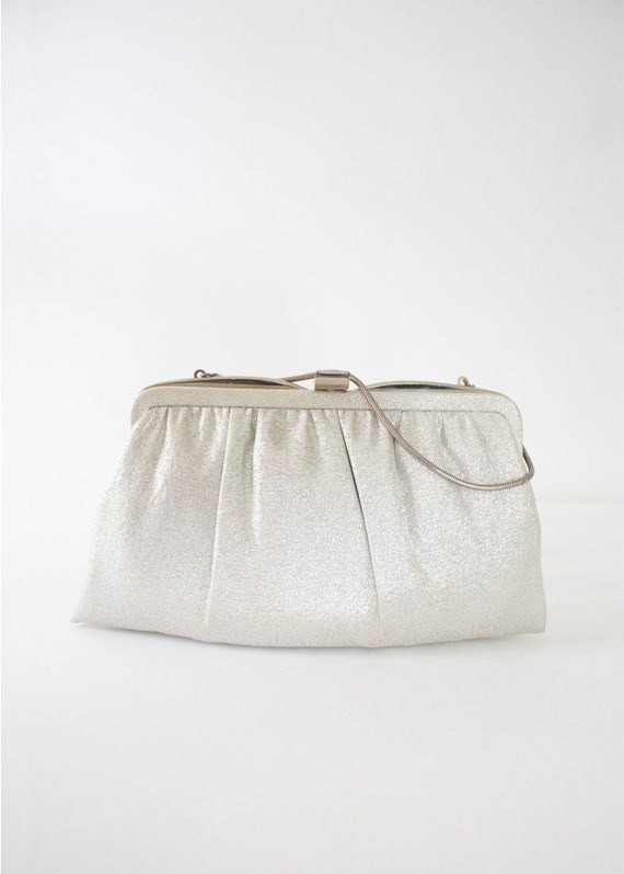 Vintage 50s Silver Lurex Handbag, Metallic Silver 