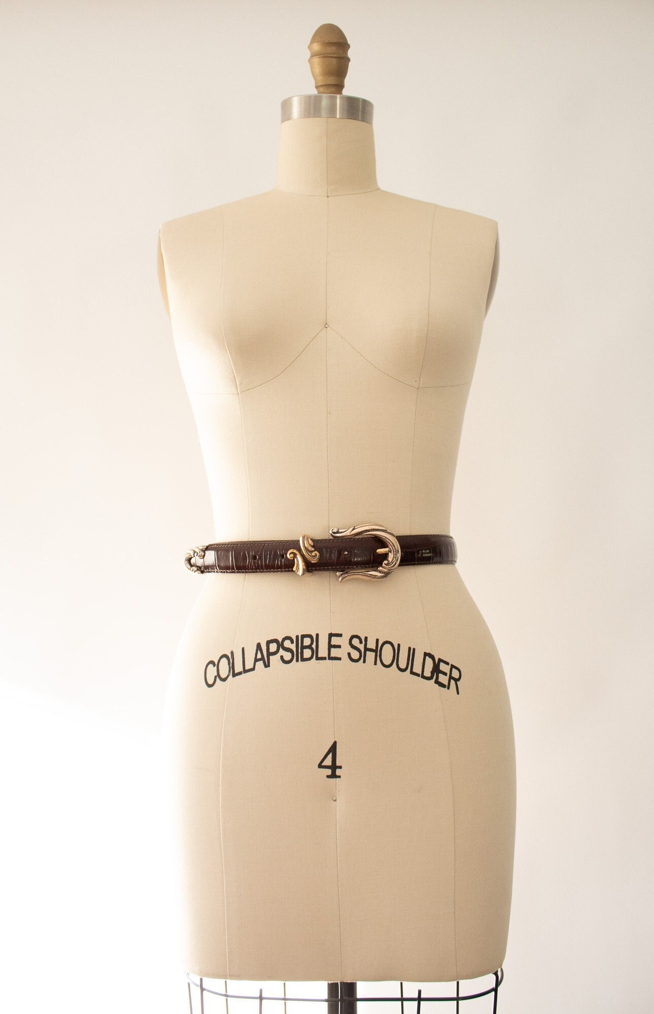 Vintage Faux Alligator Belt, 90s Metal Tip Brown Belt (25  display picture 1
