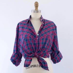chemise western vintage à carreaux, chemise boutonnée classique des années 80 (XS-M)