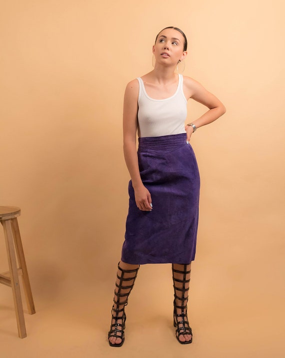 Purple Suede Skirt / High-Waisted Skirt / Suede P… - image 7